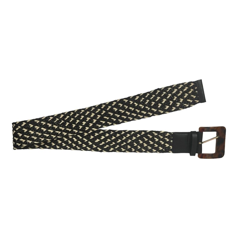 ZARA WOMEN'S WIDE ACETATE BUCKLE BELT BLACK WHITE SIZE 34